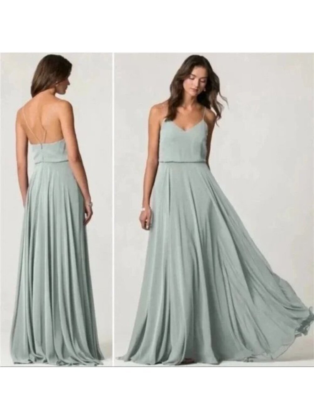 Jenny Yoo Inesse A Line Maxi Dress in Morning Mist size 6 Womens
